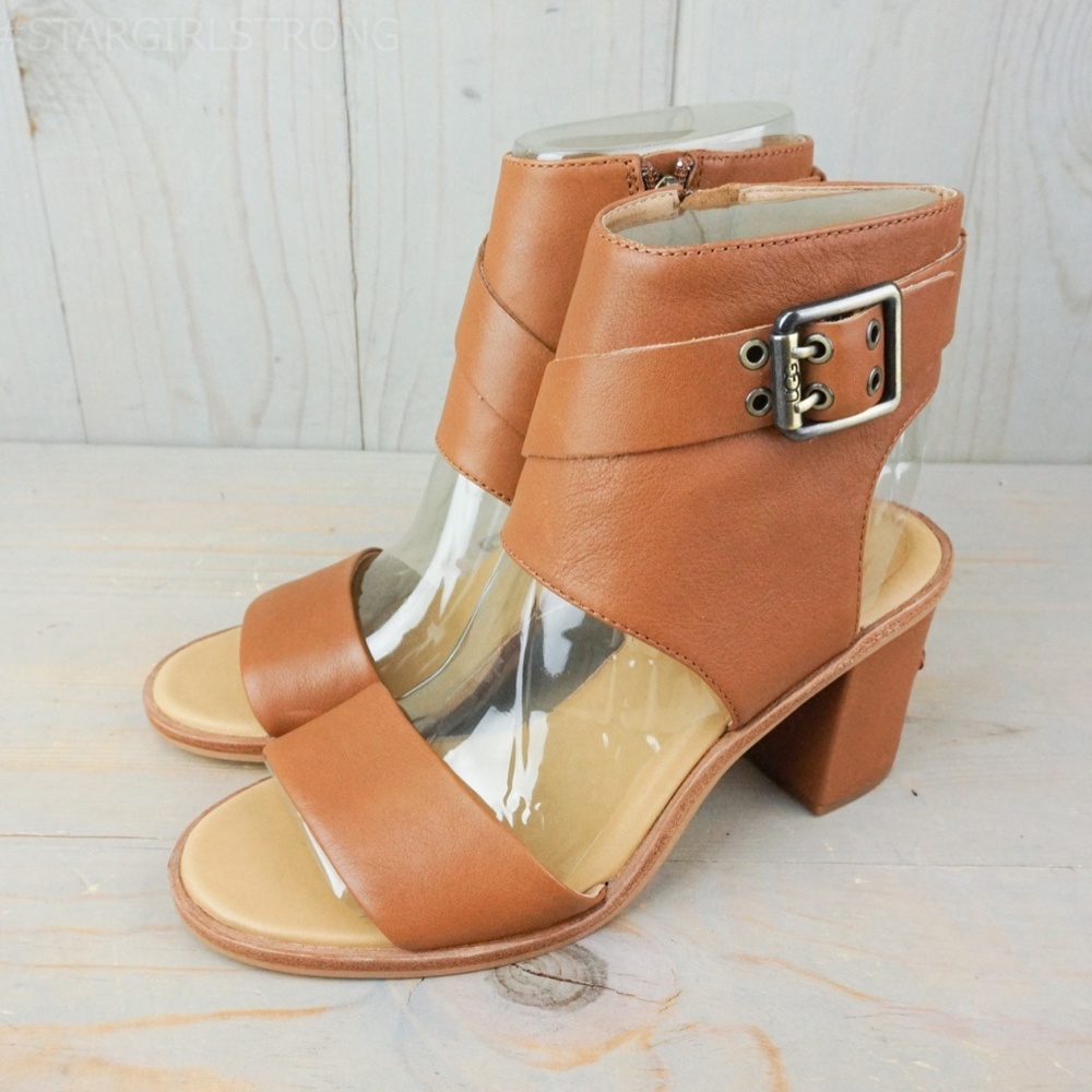 ugg claudette peep toe leather block heel  sandals heels nib - Picture 4 of 8